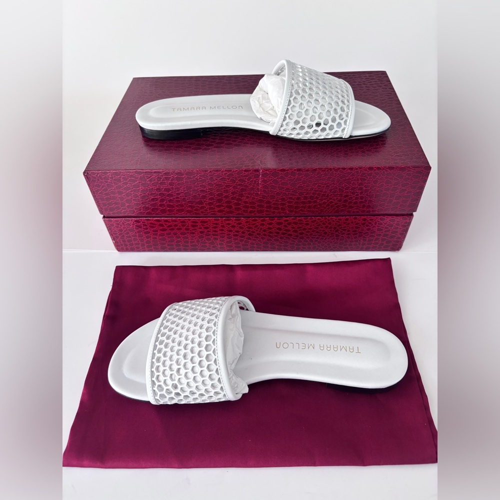 Tamara Mellon Leather Slide White Size 6 NEW